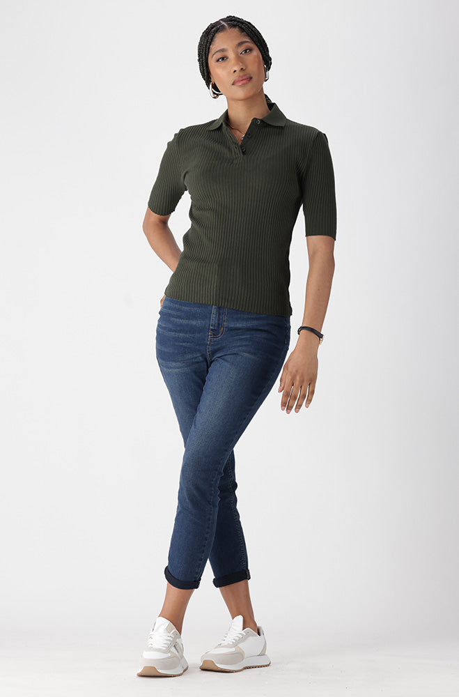 Ladies | Alexa Fitted Rib Golfer Sweaters