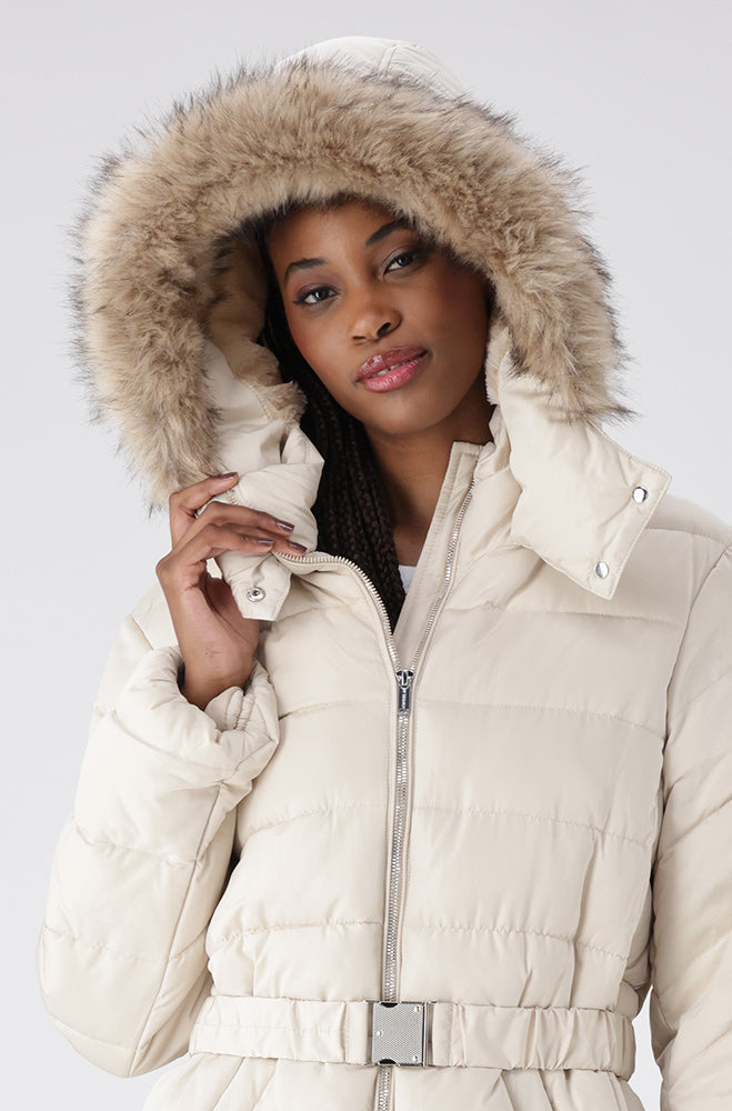 Dunns Clothing | Gia Short Hooded Belted Puffer _ 155566 _