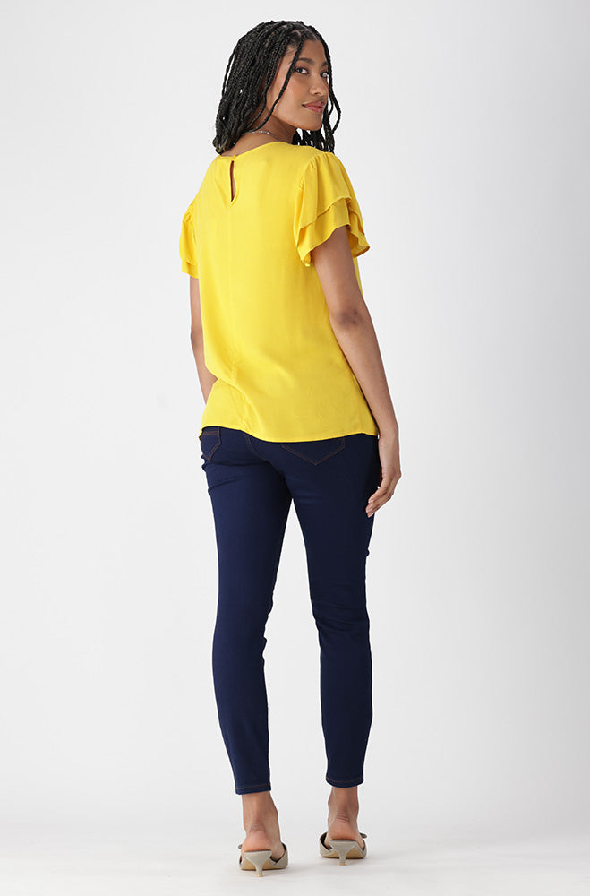 Ladies | Nikki Flutter Sleeve Top _ 162103 Ocre Blouses