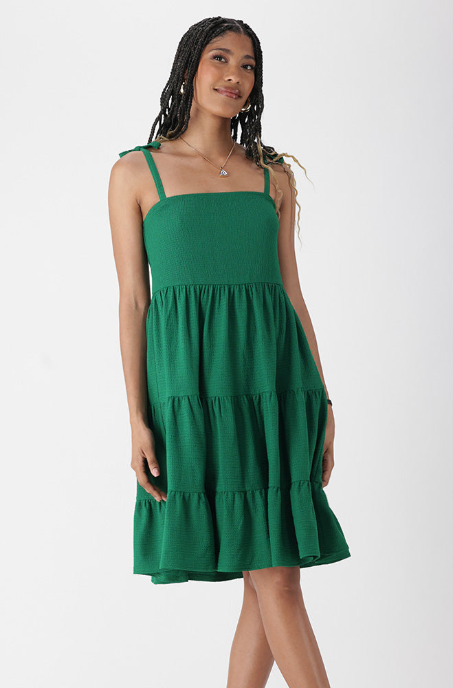 HARLOW TEXTURED SHOULDER TIE DRESS