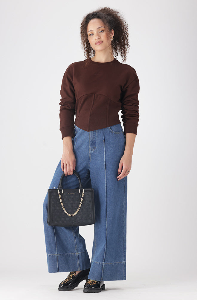 Ladies | Vida Fleece Corset Style Top _ 156556 Brown Sweatshirts