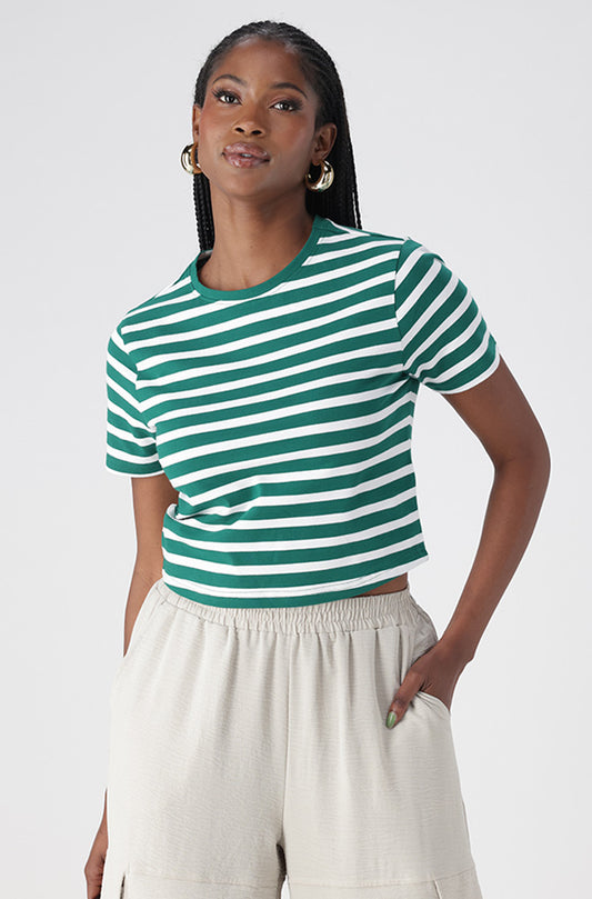 BELLA CREW NECK FITTED CROP TEE