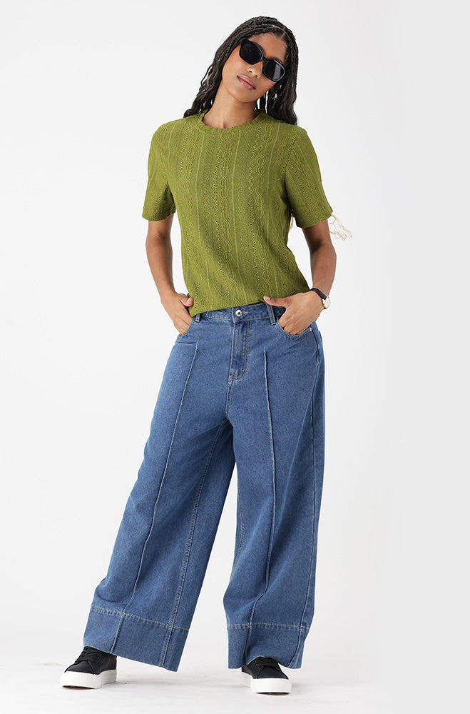 Ladies | Channel Textured Top _ 162224 Green T-shirts