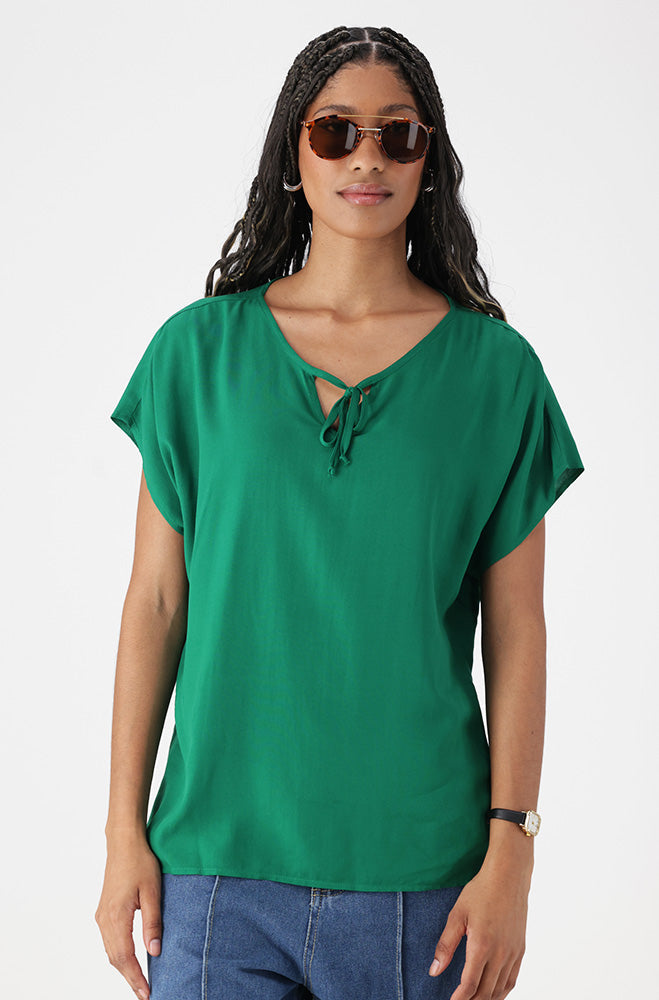 Ladies | Edith Tie Detail Top _ 162098 Green Blouses