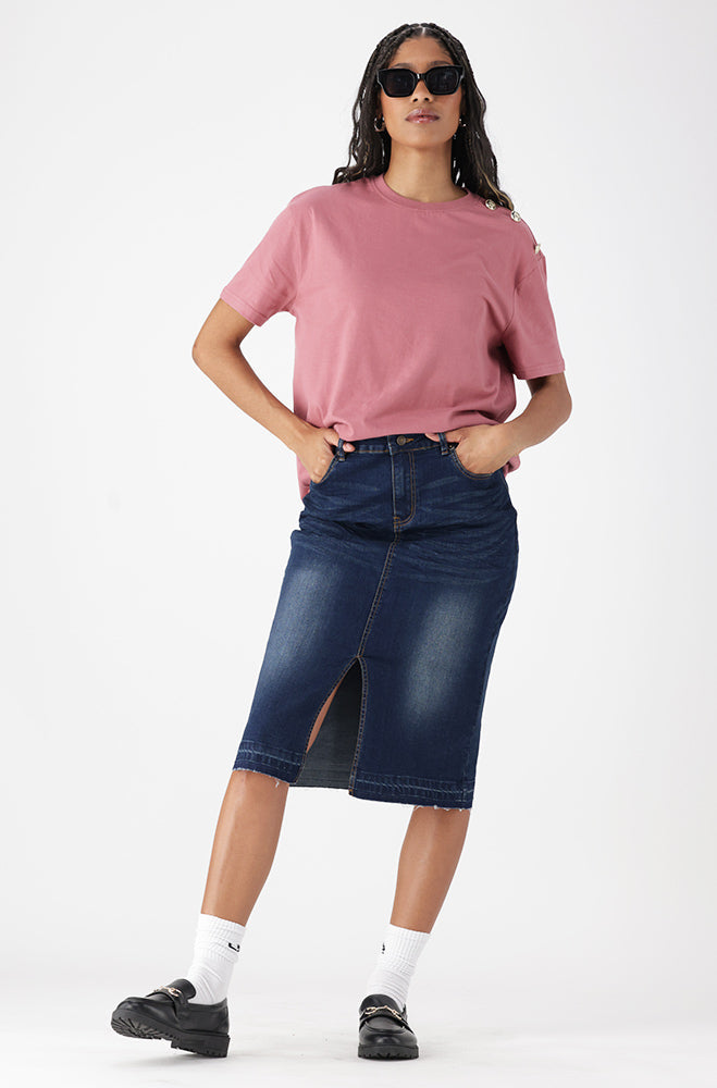 Ladies | Jade Boyfriend Tee with Buttons Gold _ 162632 Pink T-shirts