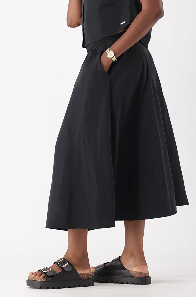 VANAIA FIT AND FLARE MIDI SKIRT