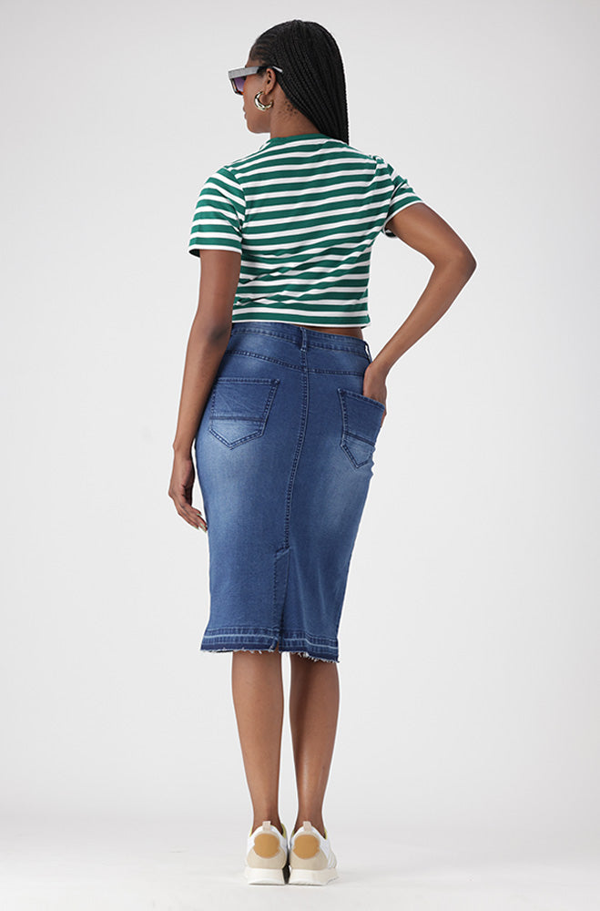 KENDRA DENIM UNCLIPPED HEM SKIRT
