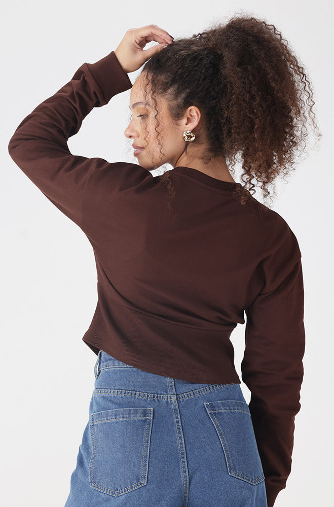 Ladies | Vida Fleece Corset Style Top _ 156556 Brown Sweatshirts