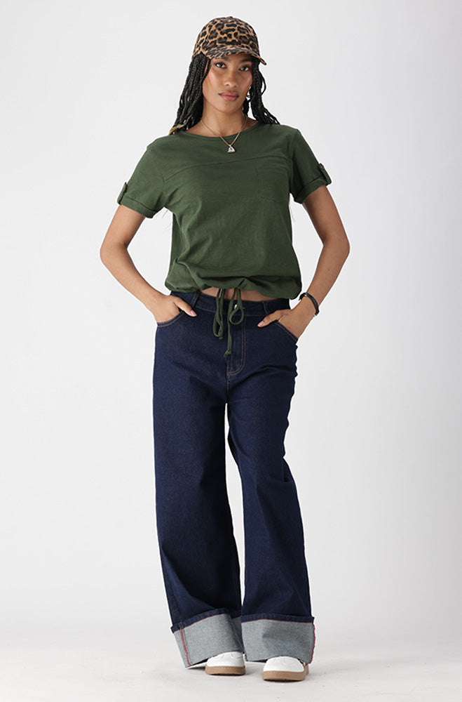 Ladies | Elizabeth Drawcord Tee _ 163407 Fatigue T-shirts