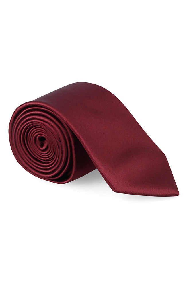 BURG TIE SET INCL TIE-BAR AND POCKET SQUARE - BURGUNDY