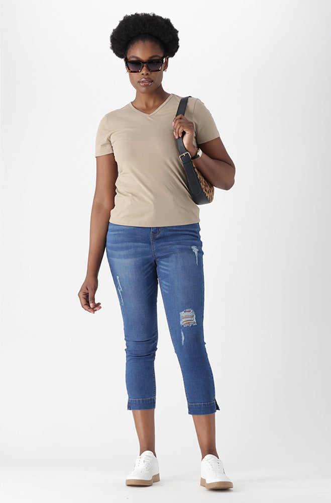 BRYNN HIGH RISE CROPPED WITH SLIT HEM