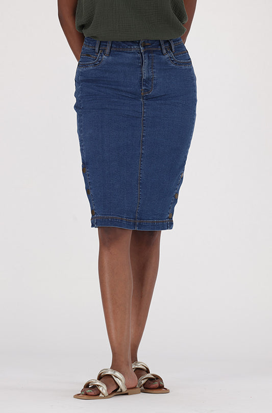 CAMDEN DENIM SIDE BUTTON SKIRT