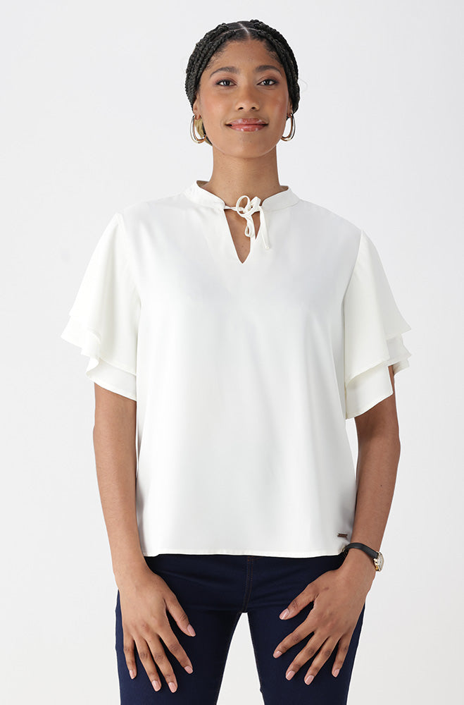 Ladies | Marisa Front Tie Top _ 161848 Cream Blouses