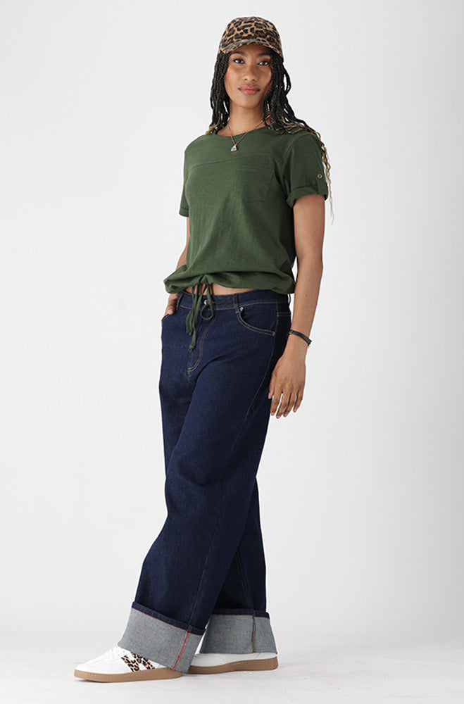 Ladies | Elizabeth Drawcord Tee _ 163407 Fatigue T-shirts