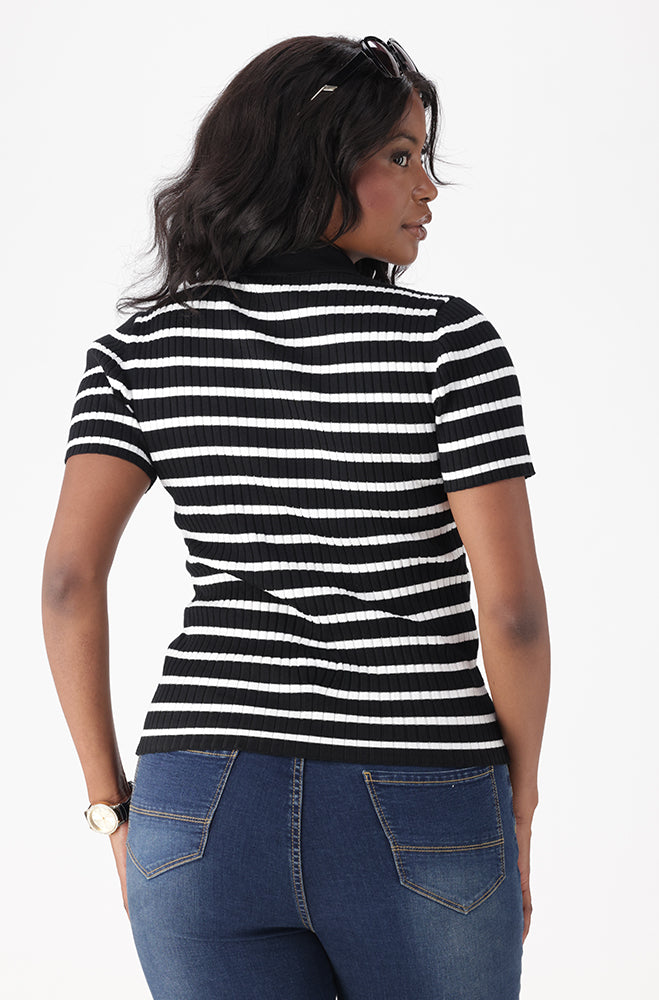LYIA STRIPE GOLFER KNITWEAR TOP