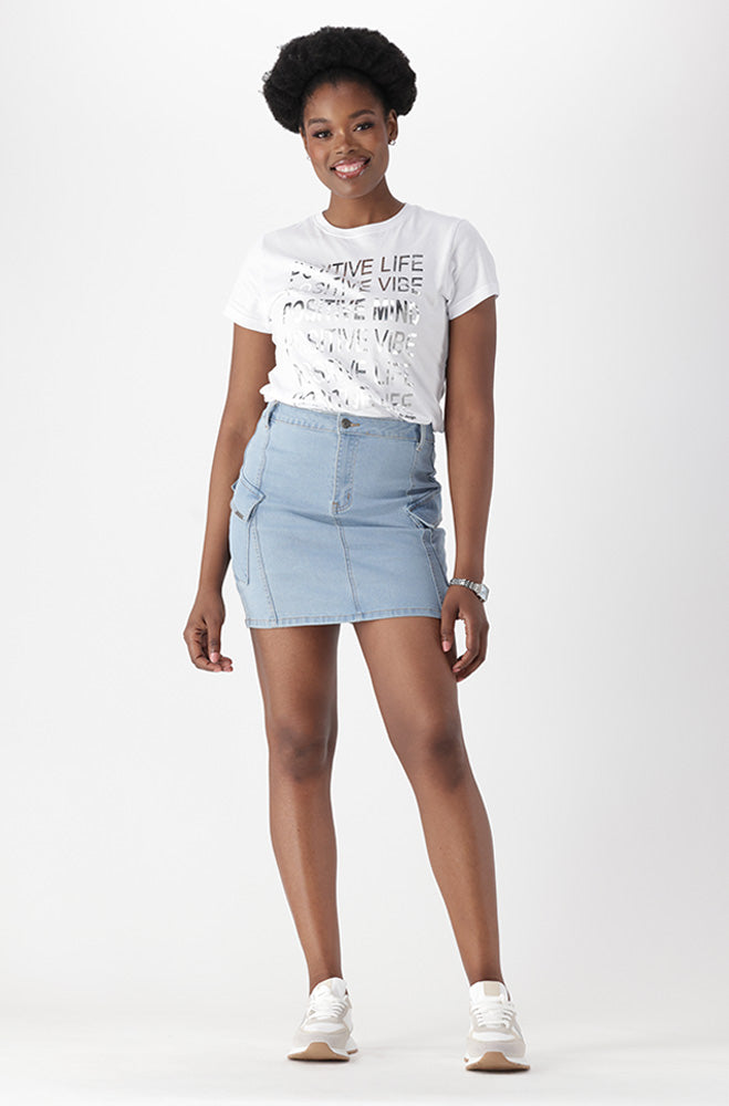 SKY DENIM UTILITY MINI SKIRT