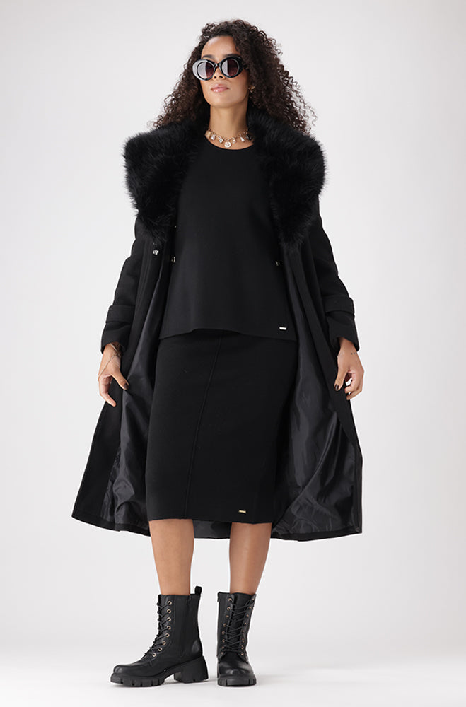 LISA FAUX FUR COLLAR MELTON COAT