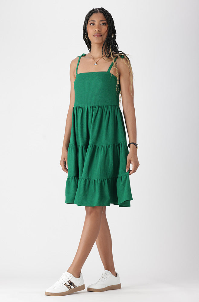 HARLOW TEXTURED SHOULDER TIE DRESS