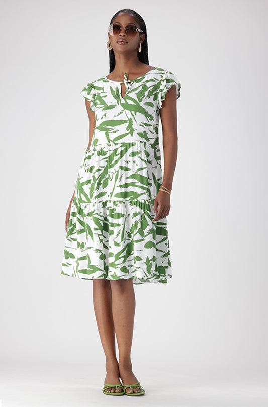 KIARA TIE NECK TIERED DRESS