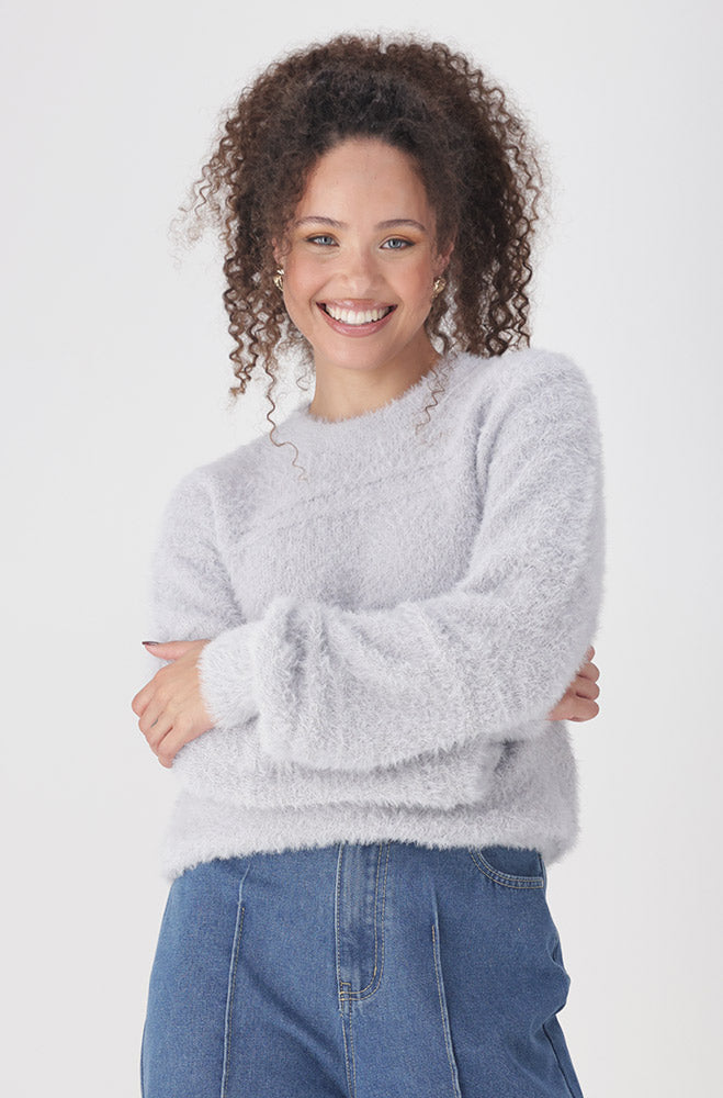 Ladies | Elyse Eyelash Pullover _ 159550 Grey Sweaters