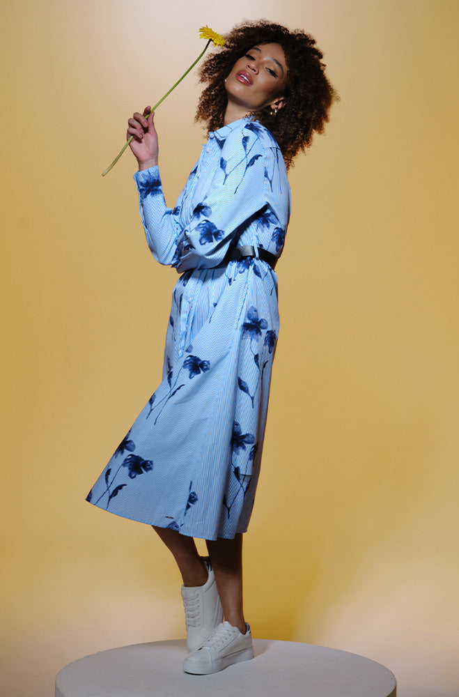 Ladies | Caroline Belted Shirt Dress _ 163109 Blue Dresses