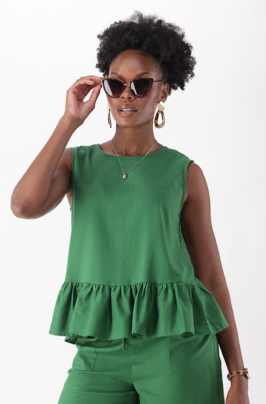 RYLEE LINEN BLEND FRILL HEM TOP