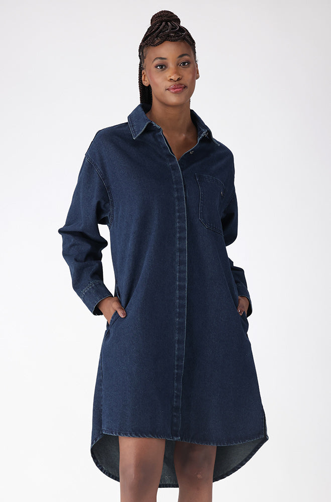 Ladies | Estie Denim Shirt Dress _ 156319 Dark Wash Dresses
