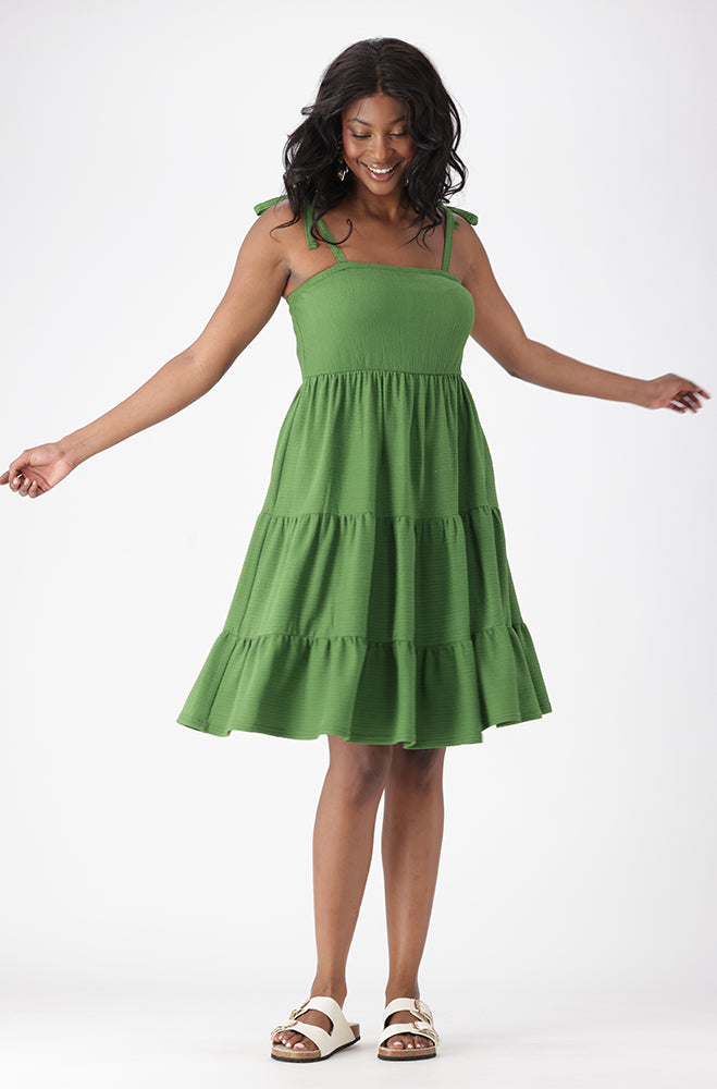 HARLOW TEXTURED SHOULDER TIE DRESS