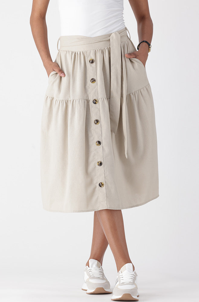 ALESSIA BELTED LINEN BLEND SKIRT _ 164489 _ Natural
