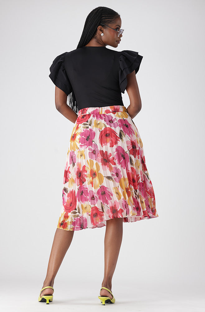 IRIS FLORAL PLEATED SKIRT