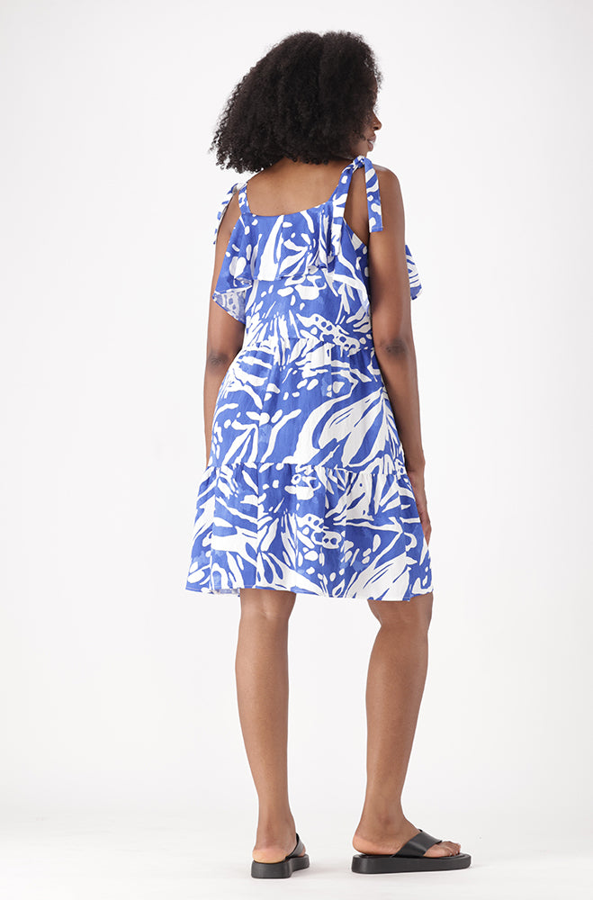 ZOEY PRINTED MIDI SHOULDER TIE DRESS