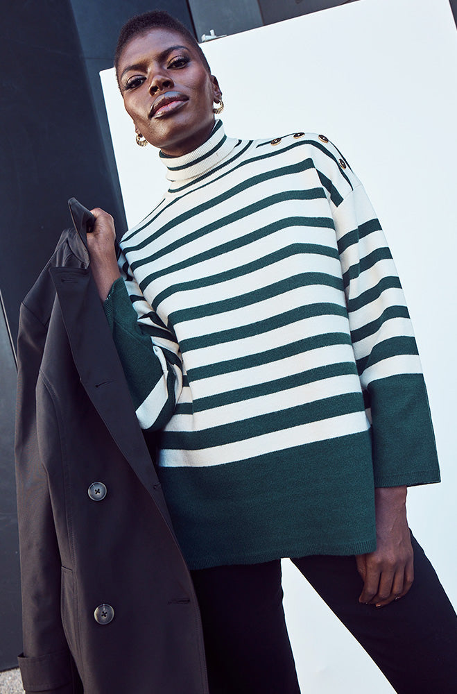 Ladies | Mila Knit Stipe Pull Over _ 162617 Green Sweaters