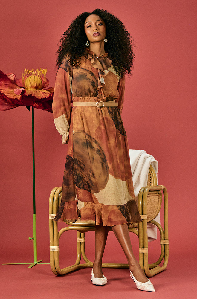 ZIVA BELTED FRILL DRESS