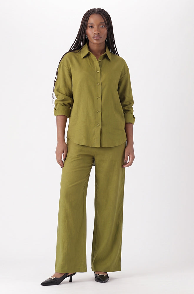 KATE LINEN BLEND WIDE LEG PANTS