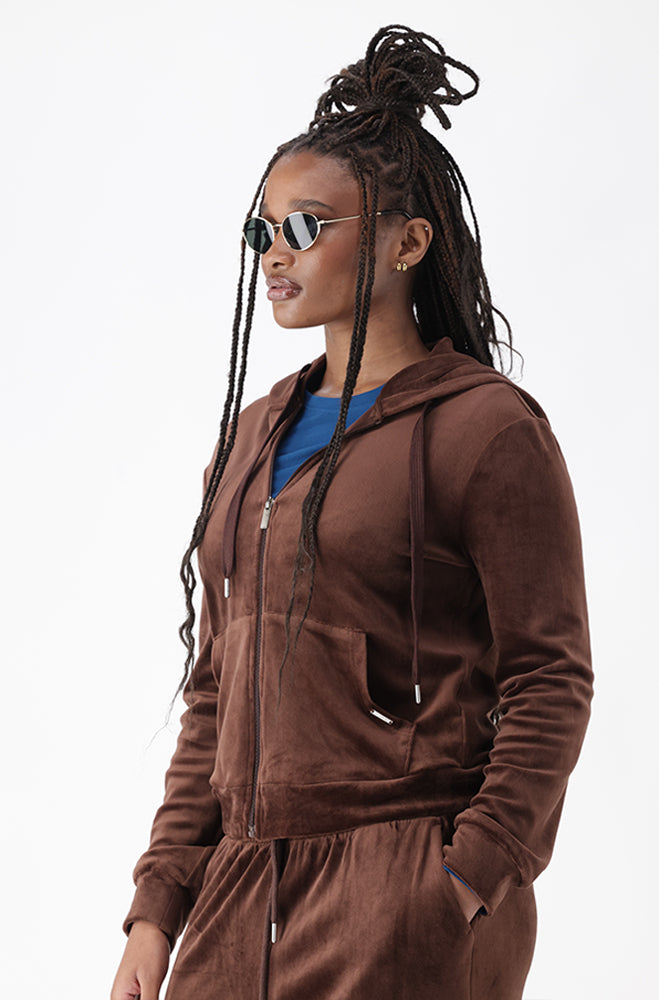 KAIYA VELOUR ZIP THROUGH HOODIE