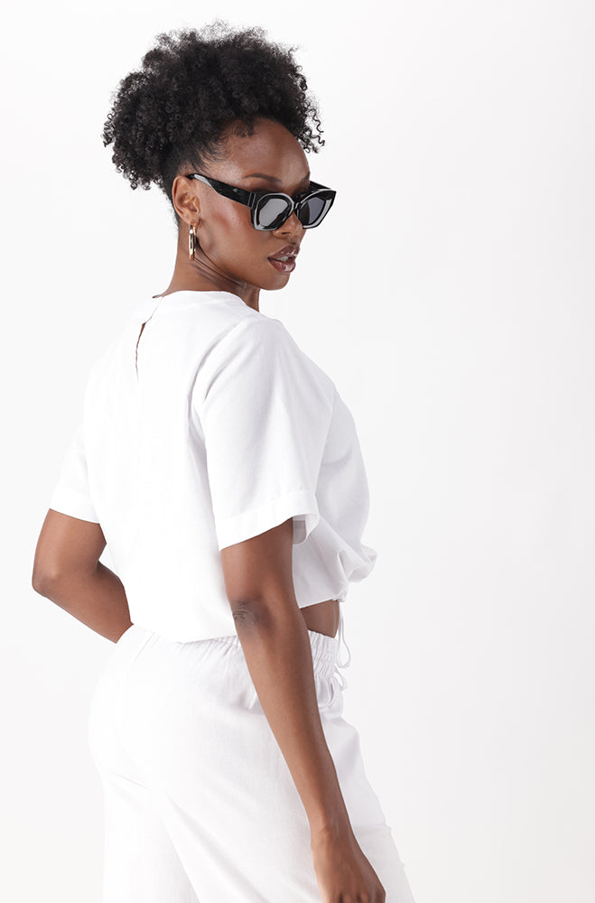 IVA LINEN BLEND DRAWCORD TOP