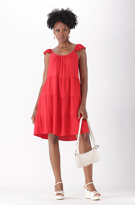 LIRIEN FLUTTER SLEEVE MIDI DRESS