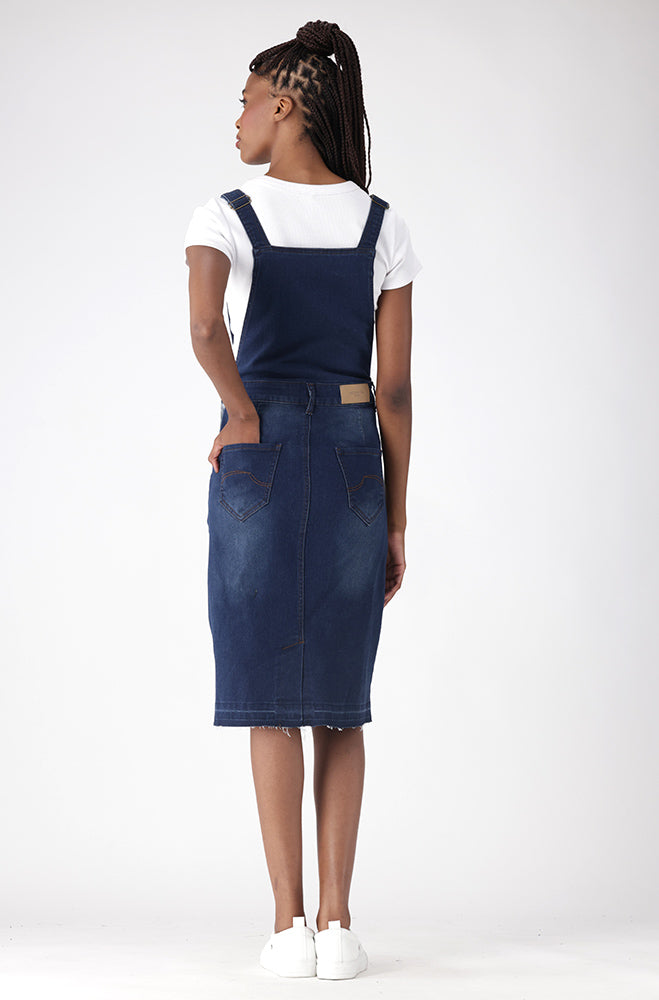 Ladies | Amari Dungaree Dress _ 158907 Dark Wash Dresses