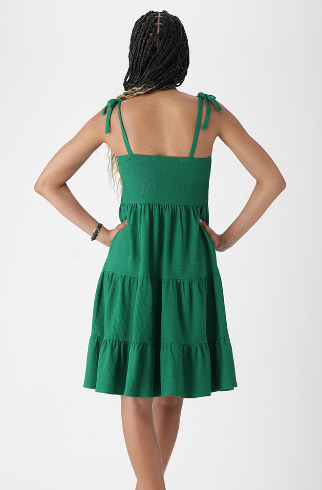 HARLOW TEXTURED SHOULDER TIE DRESS
