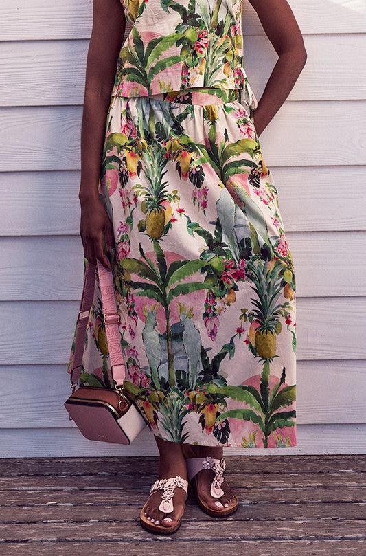 SELAH PRINTED FIT AND FLARE MIDI SKIRT