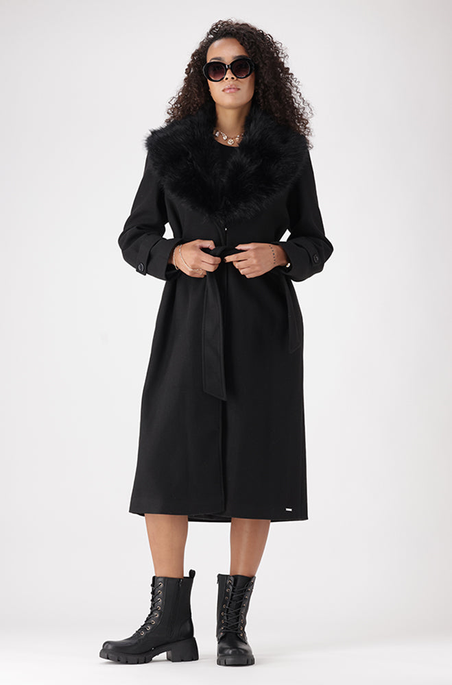 LISA FAUX FUR COLLAR MELTON COAT
