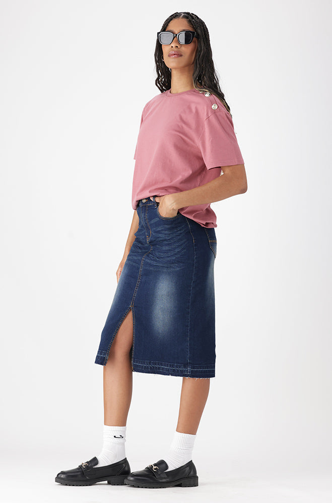 Ladies | Jade Boyfriend Tee with Buttons Gold _ 162632 Pink T-shirts