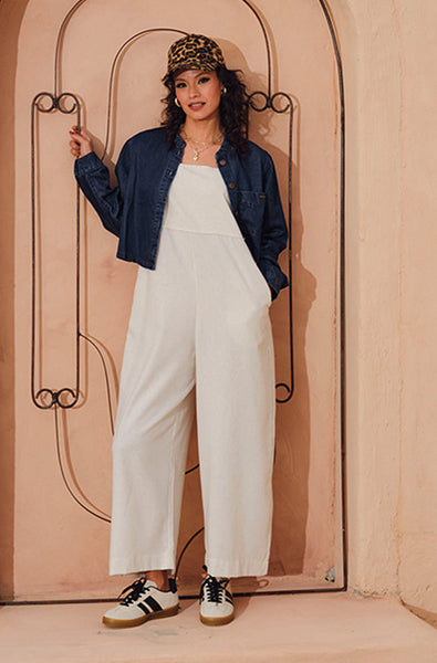 Dunns Clothing Hailey Linen Blend Jumpsuit 164622 Natural R359