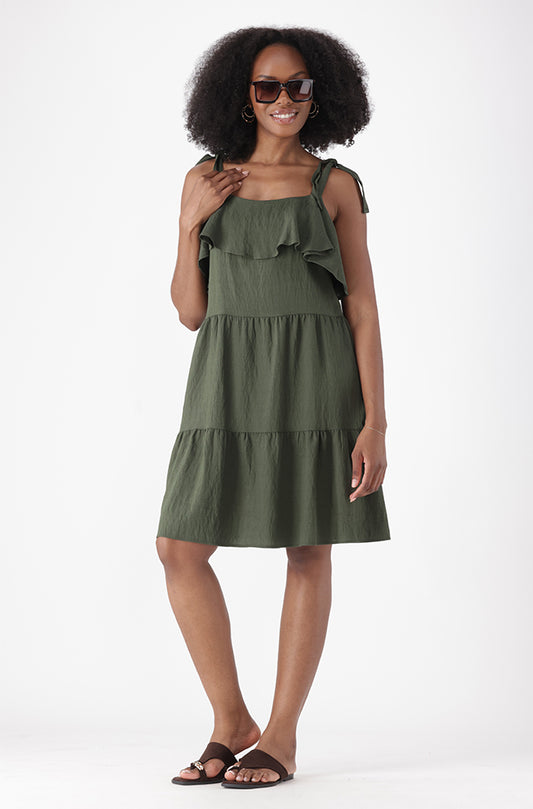 ZOEY MIDI SHOULDER TIE DRESS
