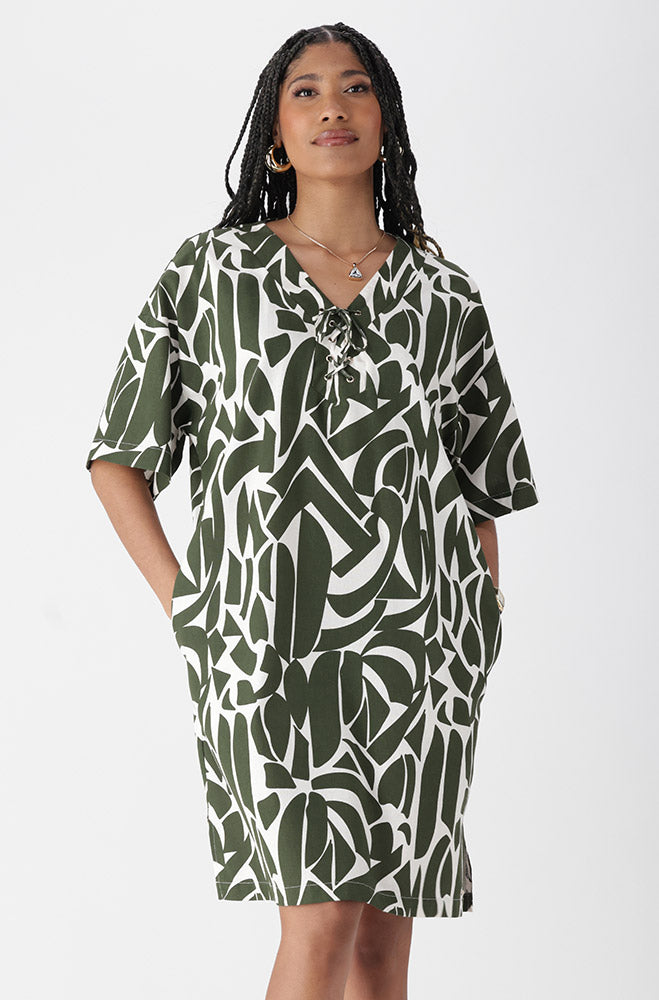 Ladies | Amy Tie Detail Linen Dress _ 164620 Fatigue Dresses