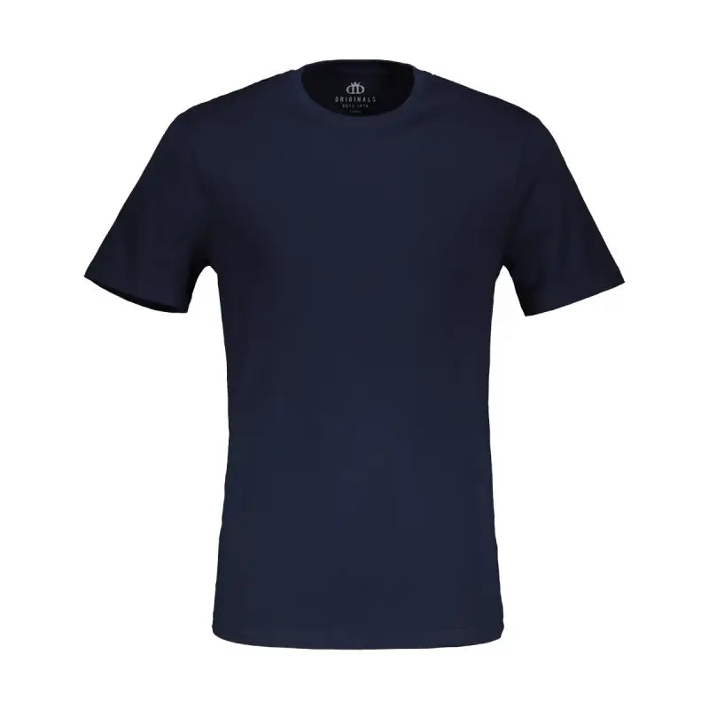 Navy blue short-sleeved crew-neck t-shirt.