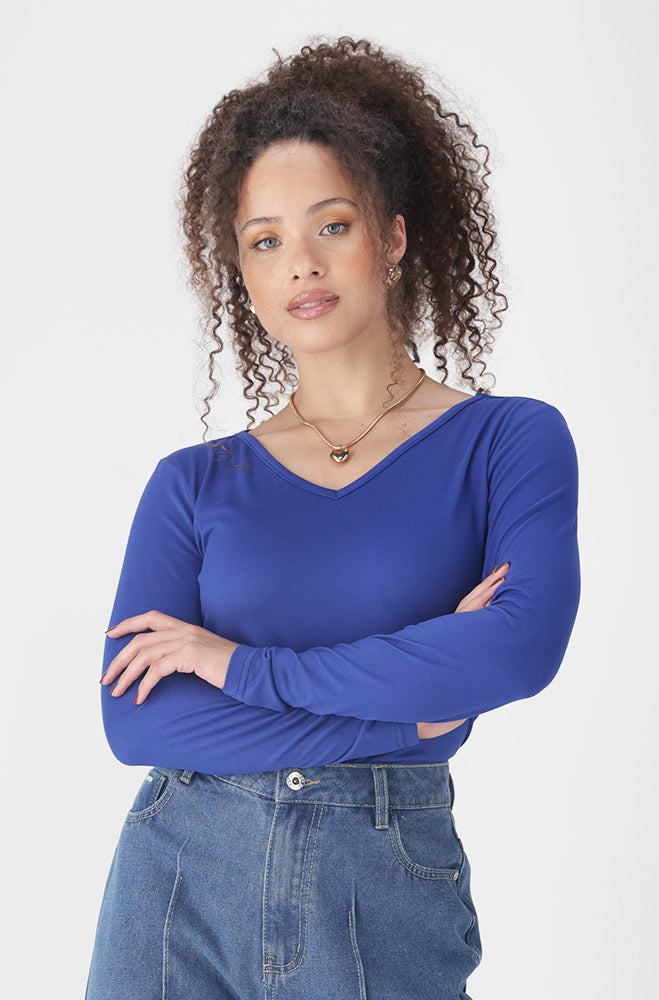 Ladies | Vayla v Neck Tee _ 158039 Blue T-shirts