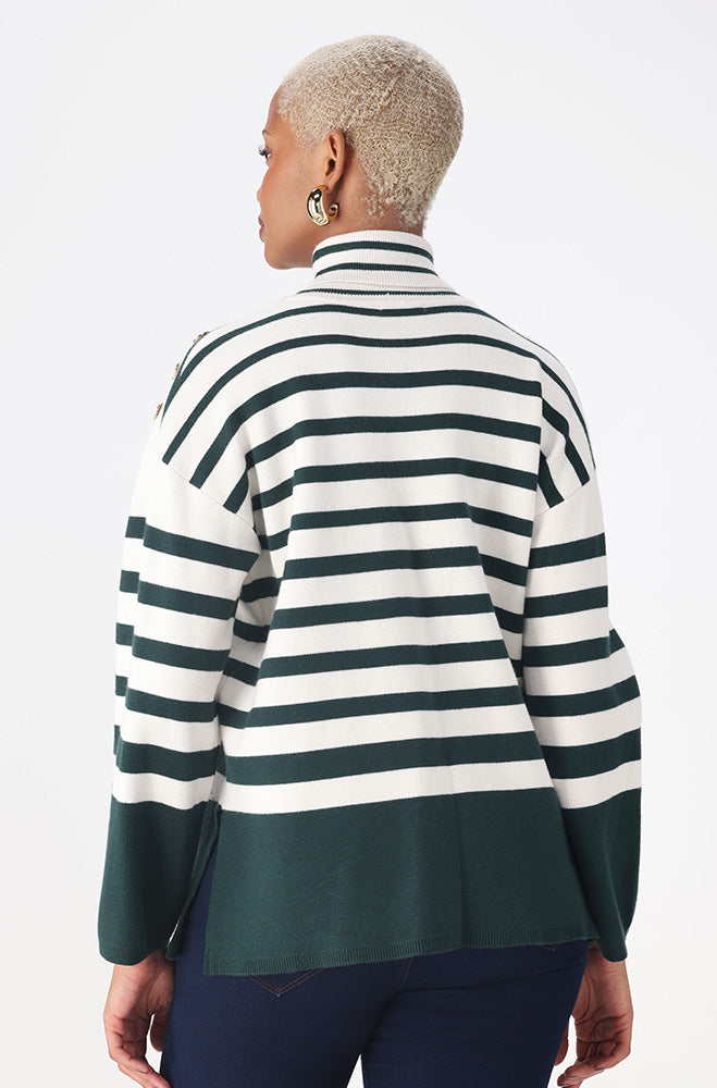 Ladies | Mila Knit Stipe Pull Over _ 162617 Green Sweaters