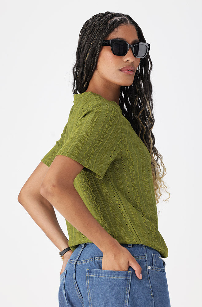 Ladies | Channel Textured Top _ 162224 Green T-shirts