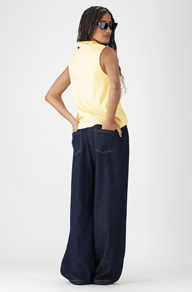 Ladies | Jill Sleeveless Tie Knot Knit Top _ 162931 Yellow Tank Tops
